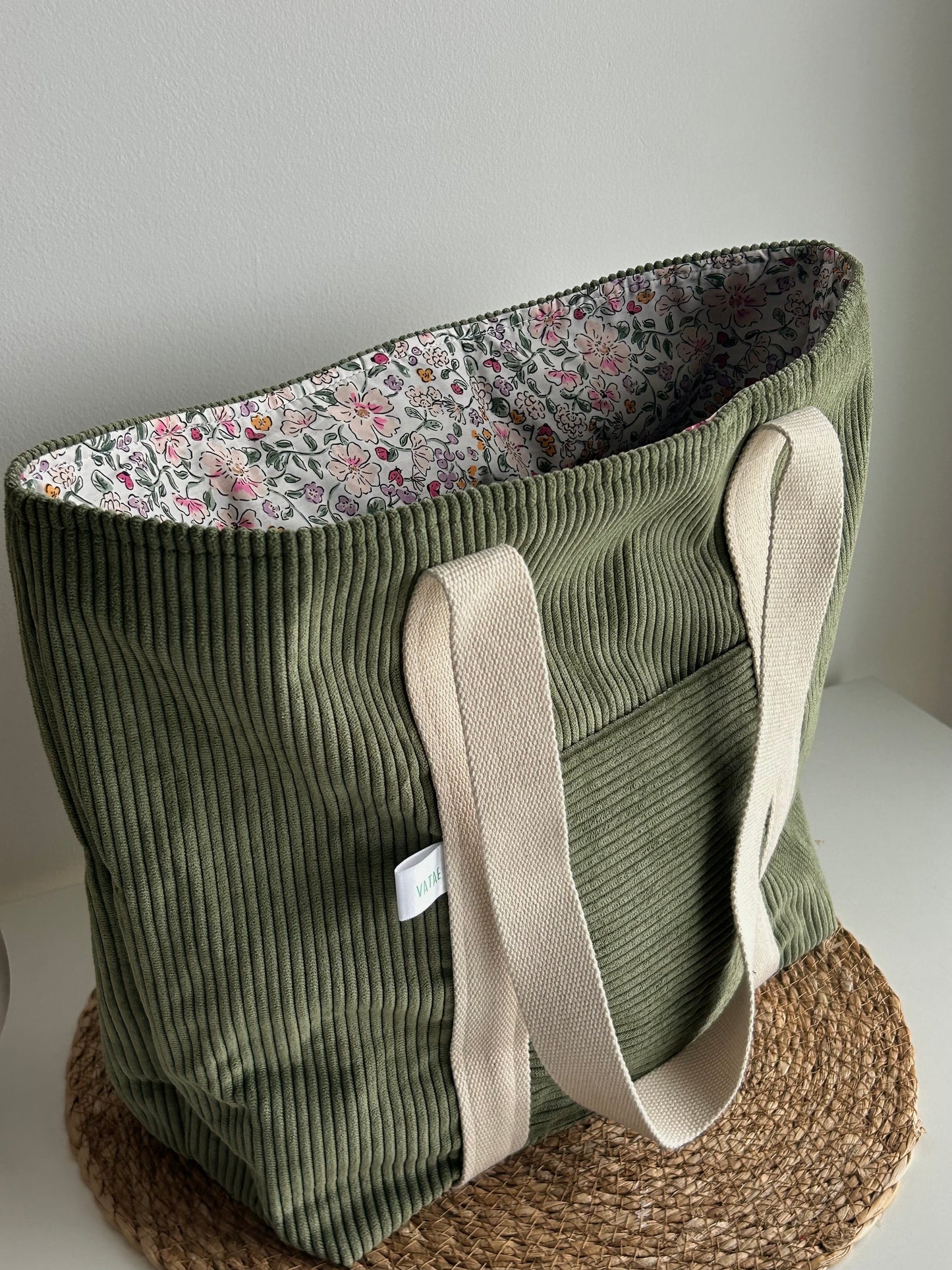 Sac cabas côtelé vert kaki