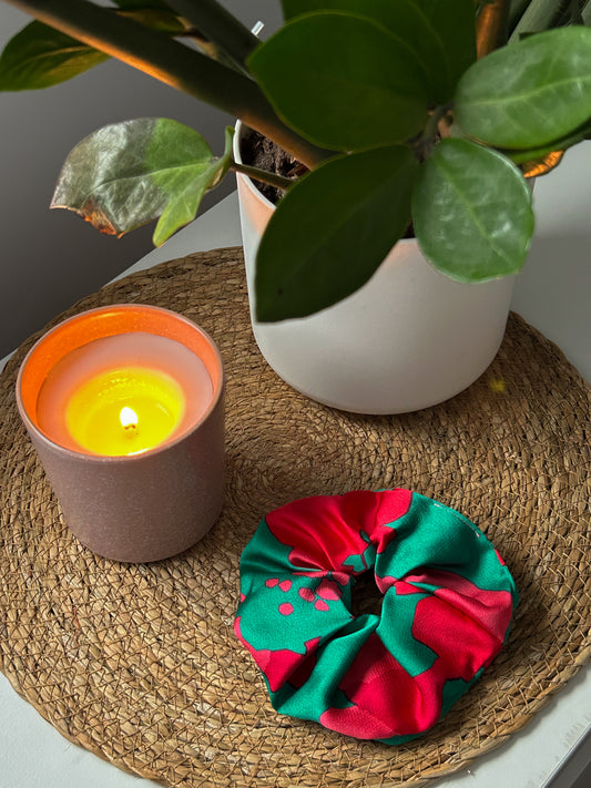 Scrunchie rose et vert
