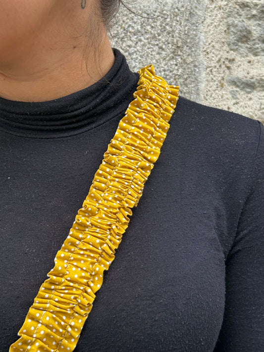 Bandoulière téléphone jaune à pois