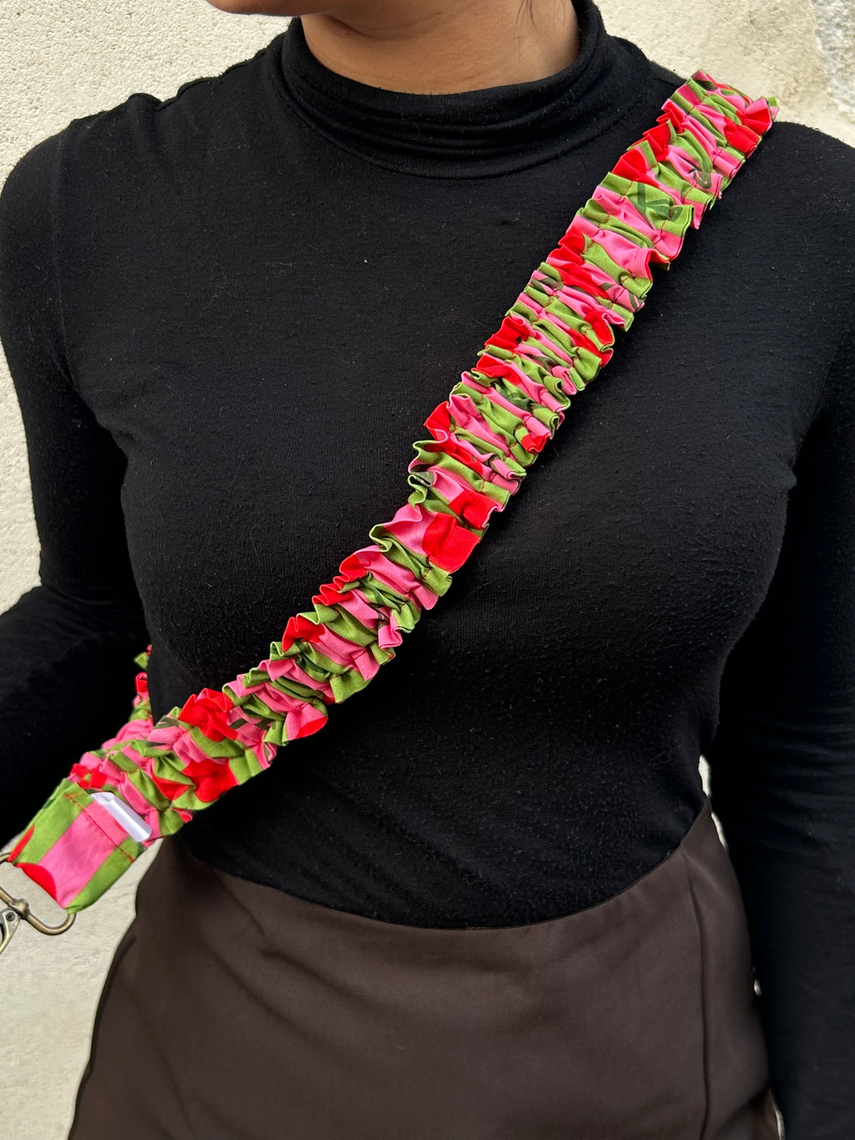 Bandoulière téléphone vert/rose à cerises