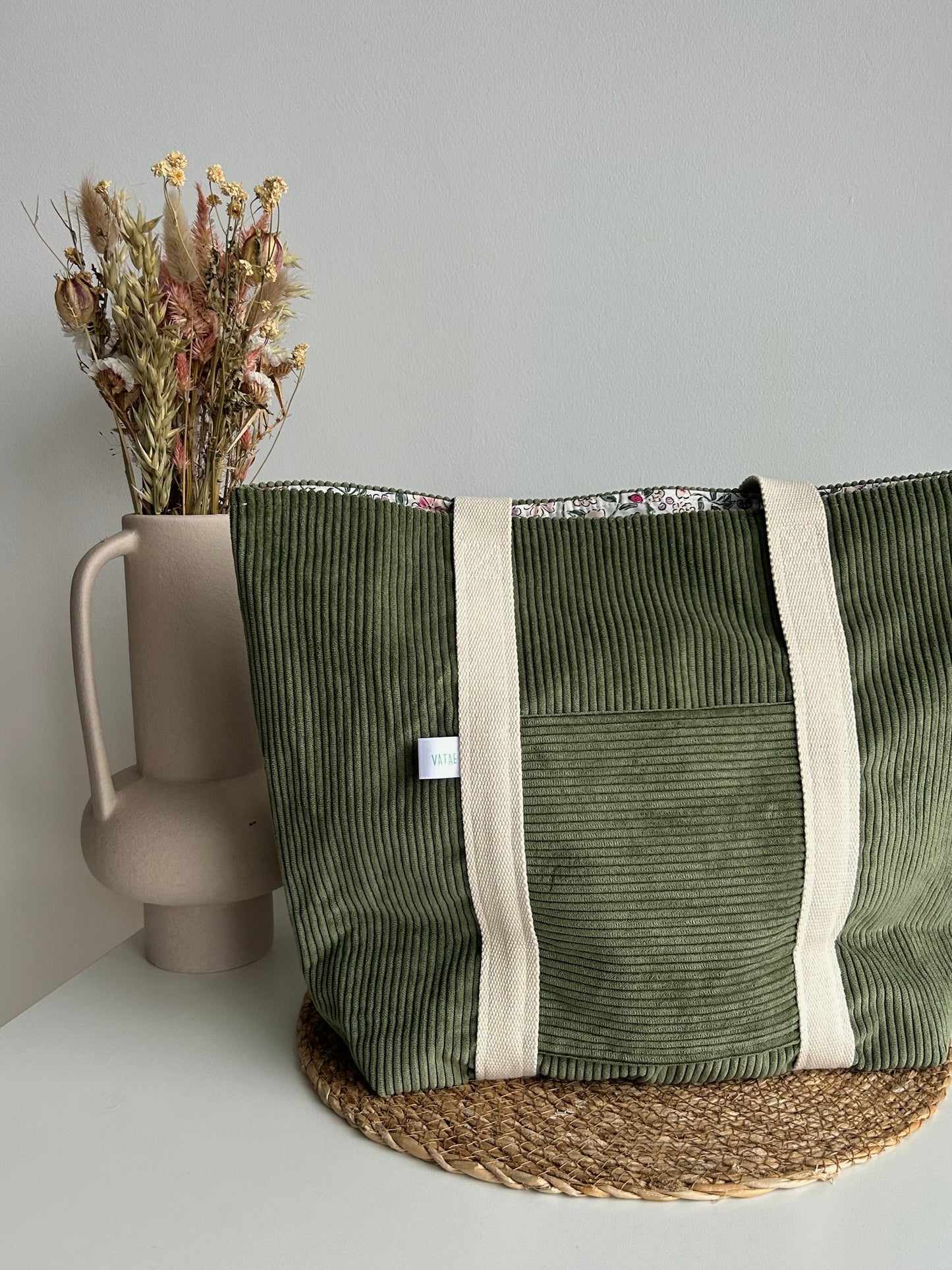 Sac cabas côtelé vert kaki