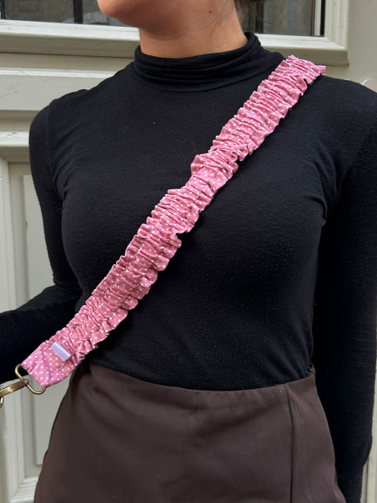 Bandoulière téléphone rose à pois