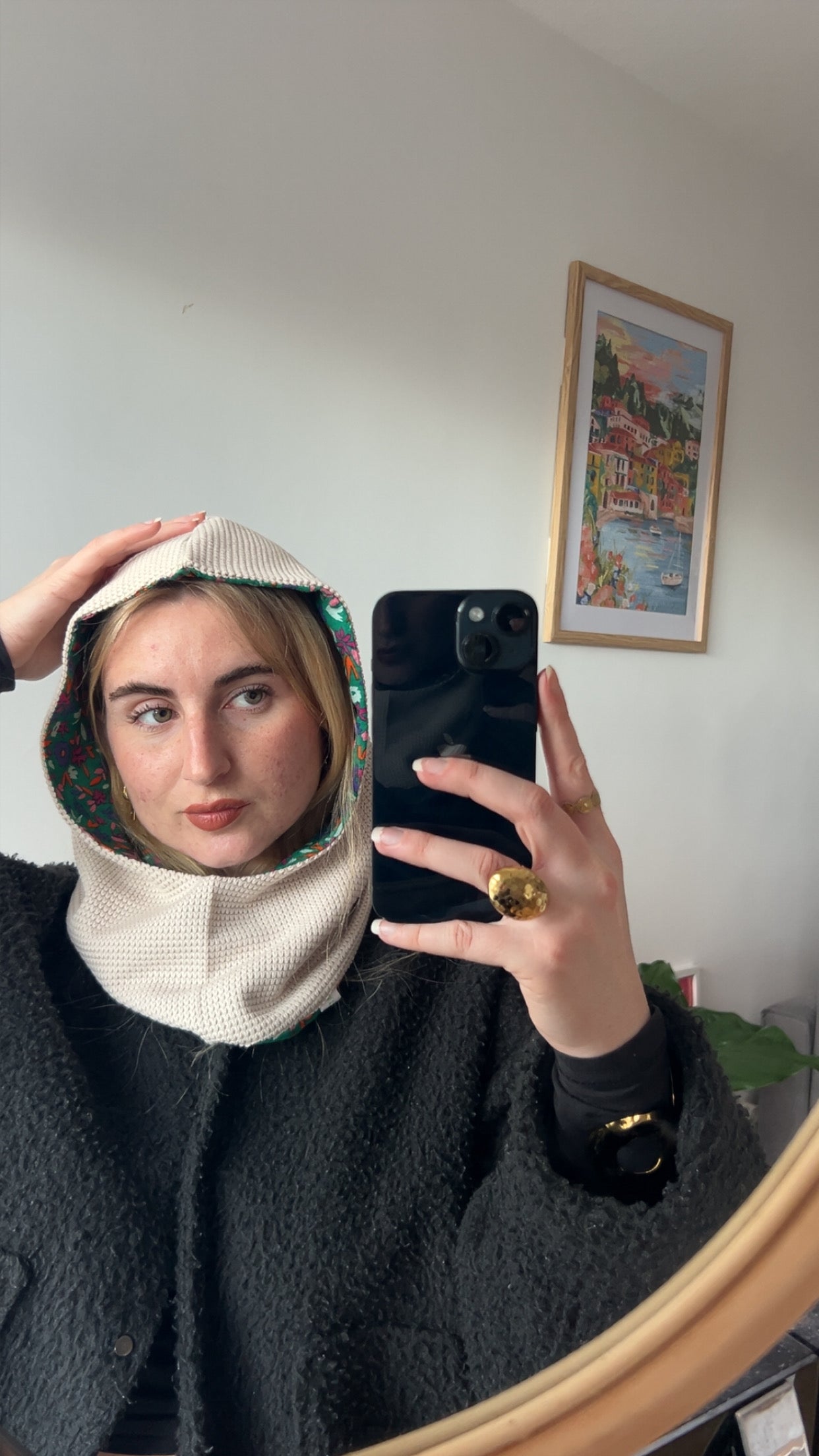 Cagoule verte à fleurs